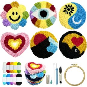 Punch Needle Kit for Beginners Adults Easy Needle Punch Embroidery Kit Tool Set Including Threader Instruction Fabric Hoop Yarn Tufting Coaster DIY Making Kit Supplies,Flower Cat Butterfly Art Crafts