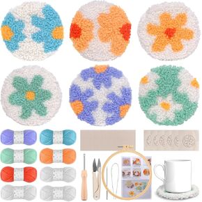 CraftyManor Daisy Punch Needle Kit for Beginners with Pattern, Simple Paint with Yarn Punch Kit, Punch Needle Coaster Kit with Yarn, Needle, Punch Needle, Threader, Embroidery Hoop, Tufting Cloth