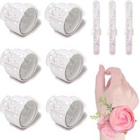 6 Pcs Slaplet Wrist Corsage Bracelets Corsage Wristlet Bands DIY Wrist Corsages Accessories for Wedding,Prom and Bridal Shower Party Wrist Corsages (White)