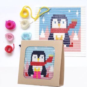 Penguin Needlepoint Kit for Beginners – 8"x8" DIY Tapestry Kit with Pre-Printed Canvas, Embroidery Floss & Needles – Fun Craft Kit for Kids & Adults, Needle Point Kits for Relaxing Creativity