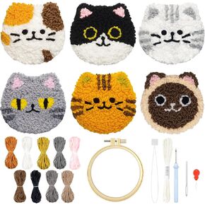 Morledoa Punch Needle Coasters Kit, Punch Needle Kits Adults Beginner, Punch Needle Kit with Adhesive Felt, Yarns, Embroidery Hoop, Instruction, DIY Punch Needle Cat Coasters Kit