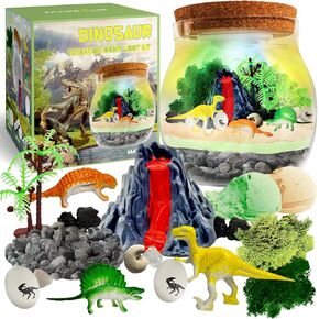 Dinosaur Light Up Terrarium Kit for Kids I Dinosaur Toys Craft Kits for Kids I Night Light for Kids Crystal Growing Kit I Terrarium Jar for Kids I Birthday Gifts for Girls Age 5-12