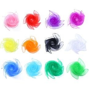 BoAn 12 PCS Dance Juggling Scarves, Silk Square Music Magic Movement Scarves, Children Movement Music Scarf, Colorful Scarves for Kids Play- 12 Colors, 24 by 24 Inches