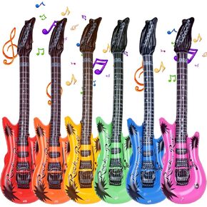 AMOR PRESENT 6PCS Inflatable Guitars, Blow Up Guitars Toy Guitars Assorted Colors for Kids Gifts Pool Party Decorations