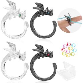 4PCS Dragon Crochet Tension Rings and 10PCS Metal Spiral Stitch Markers for Knitting with Storage Box Adjustable Dragon Yarn Ring