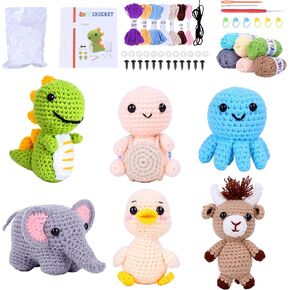مجموعة Boldnova Crochet Kit للأطفال المبتدئين والبالغين ، مجموعة الحياكة للمبتدئين مع 6 PC Crochet Animal Kit للمبتدئين في دروس الفيديو خطوة بخطوة ، مجموعة الكروشيه المبتدئين للبالغين