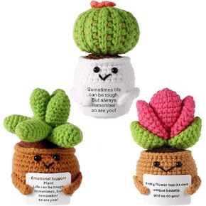 3pcs Positive Crochet Potted Plants, Positive Cactus Positive Crochet Succulent Crochet Cactus Knitted Succulent Positive Plants Crochet for Party Decoration Encouraging Gift