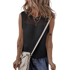 EVALESS Sweater Vest Women Cute Spring Summer Crewneck Knit Sleeveless Crochet Tops