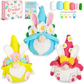 MAGIMUSE Crochet Kit for Beginners Crochet Starter Kits for Adults Easter Amigurumi Knitting Crochet Animals Kits Hooks Yarn Set with Step-by-Step Video Tutorials, 3 Easter Gnomes (40%+ Yarn)