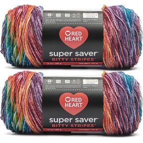 Red Heart Super Saver Bitty Stripe Crayon Box Yarn - 2 Pack of 10oz/283g - 100% Acrylic - #4 Worsted (Medium) - 515 Yards - Knitting/Crochet