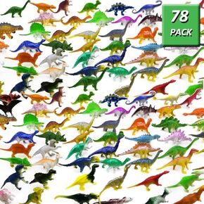 OuMuaMua Dinosaur Toys, Plastic Mini Dinosaur Figure Toy Set Including T-rex, Stegosaurus, Monoclonius for Kids Toddler Dinosaur Birthday Party Favors, Christmas Easter Eggs Filler Gifts, 78 Pack