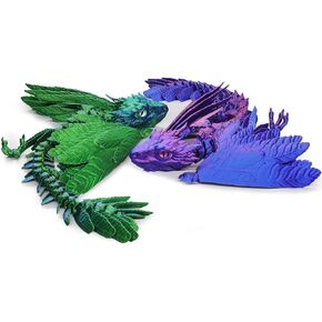 2 Pack Feathered Wyvern 3D Printed Articulated Dragon, Collectible Fantasy Dragon Figure for Anxiety Relief, Desktop Pet (Flamefrost+Aetherwave)