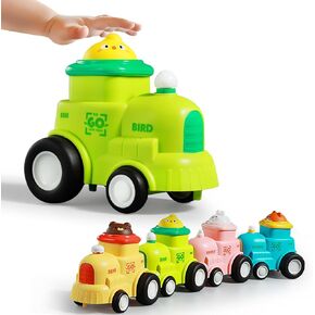 4 in 1 Small Train for Toddlers 1-3,1 Year Old Boy Cars,Press and Go Car Toys 4-Pack, Animal Racing Car Baby Toys for 6-18 Months,Vehicle Toys as First Birthday Gifts, Toddler Boy Toys Car Set