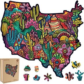 Wooden Puzzles for Adults,USA Map Garden Jigsaw Puzzles 200 Pieces 12.2'' x11.4'',Unique Design Liberty Wooden Puzzles for Adults and Kids,Family Game,Great Gift for Interested in Map,Medium