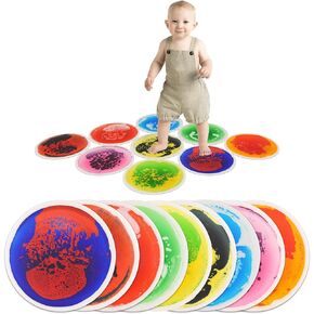 Art3d 4-Pack Triangle Liquid Sensory Floor Tiles, Colorful Liquid Fusion Play Mats for Kids Toddler, 15" x 15"