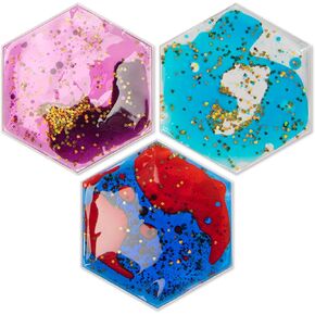 Art3d Hexagon Sensory Fidget Liquid Motion Tiles for Kids, Toddler, Teens - Interactive Soft Gel Liquid Play Mats for Home, Schools, Playrooms, Multi-Pack of 3 Tiles