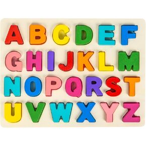 Alphabet Puzzle Wooden Puzzles for Toddlers 3 4 5 Year Old, ABC Puzzle Shape Alphabet Learning Puzzles Toys with Puzzle Board & Letter Blocks, Preschool Educational for Girls Boys
