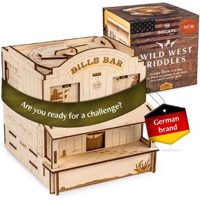 INSCAPE Wild West Riddles - Puzzle Box - Escape Room in A Box for Adults - Cluebox Puzzle Boxes with Hidden Compartments - Puzzle Boxes for Adults - Wooden Puzzle Box