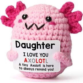 Daughter Gifts from Mom Dad, Mini Crochet Axolotl for Year Old Little Girl Kid from Mother Father, Best for Birthday, Christmas Stocking Stuffers, Easter & Valentines, Teen Girls Teenage Gifts