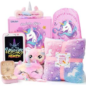 Golray 10 Pcs Unicorn Gifts for Girls Toys Christmas Birthday Gifts Kids Girls Age 3 4 5 6 7 8 9 12 with Glowing Blanket/LCD Drawing Tablet, Unicorn Kids Girls Toys for Daughter, Niece, Granddaughter