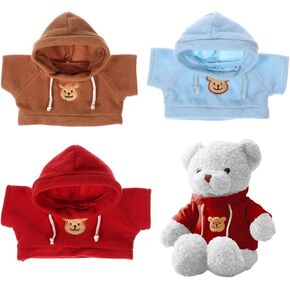 3 Pcs Build a Bear Clothes, 12-16 Inch Bear Hoodie Red Blue Brown Stuffed Animal Clothes Cute Cute Clothes Hat Kawaii Plush Clothes Bear Hoodie Sweater
