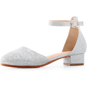 Girls Heels Closed Toe Chunky Sandals Formal Dress Shoes Flower Girl Ankle Strap Pointed Toe Heeled Little Big Kid Wedding Party School Pump Shoes