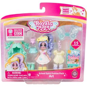 Royale High 3 "School Spirit Fashion Pack: Art - Light Series 1-1 Figure مع 15 إكسسوارات - تصبح الأجنحة حلقات - رمز العنصر الظاهري المدرجة - الأعمار 5+