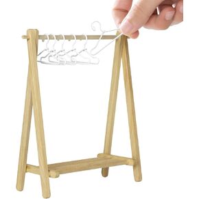 ILAND 1/12 Dollhouse Miniature Rack w/ 6 Mini Hangers, Plant Hanger for Living Room, Bathroom, Bedroom (1 Foldable Rack w/ 6 Mini Hangers)
