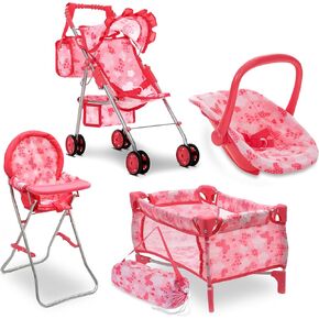 Dolls To Play - Baby Doll Stroller Bed and Seat Nursery Playset, Baby Doll Accessories Furniture Set High Chair Diaper Bag Role Play Deluxe Baby Doll Set