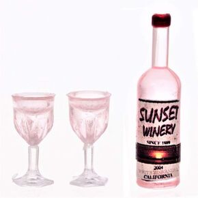 Dollhouse Miniature Rosé Wine & 2 Filled Glasses
