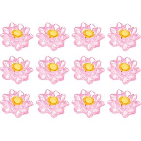 Mini Resin Flower, 0.94" Diameter, Miniature Tiny Lotus Dollhouse Transparent Magenta - (Applications: for Fairy Garden Dollhouse Party Favors Micro Landscaping) 12-Pieces