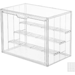 Clear Acrylic Display Case Upgrade 4 Tier Figure Display Case with 3 Movable Plates, Stackable Display Box Showcase with Magnetic Door for Collectibles (Large-1pack)