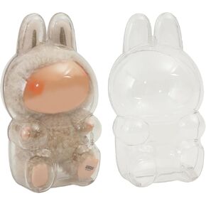 Clear Figure Display Bag with Keychain, Plastic Protective Cover for Figure Display Bag Figure Case, Storage Transparent PVC Bag Hanging Model Walking Display Bag (Doll Not Include, Style B Sitting)