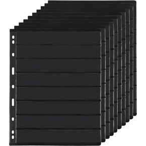 10 Sheets 20 Pages Postage Stamp Album Pages, 5 Pockets 7.7x 1.97in Stamp Collection Inserts, 9 Hole Standard Stamp Collecting Album Sleeves for Stamp Collection Binder IS010510