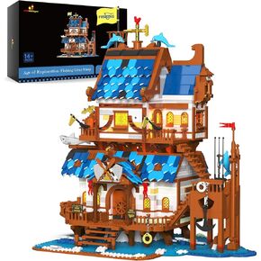 JMBricklayer Medieval Fishing Shop Building Sets for Adults, LED Lighting Kit Creative Fishing Gear Store Castle House Model Toy, Collectible or Home Display, Ideas Gifts for Boys Girls 41107