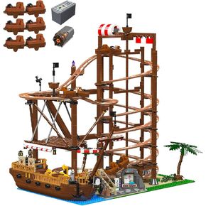 Roller Coaster Building Blocks Train Set. Double Helix Track Model Kit for Teen Boys Son, Grandchildren, Nephews, Block Lovers. Pirate Ship Kids Puzzles with Motors, Christmas Birthday Gifts-2174 Pcs