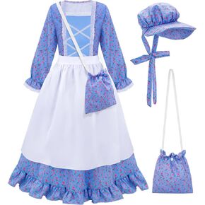 Meland Pioneer Girl Dress, Colonial Costume for Girls Age 3-12 Year Old for Dress Up & Pretend Play