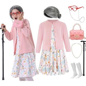 ZeroShop 100 Days of School Kids 100 Day Old Lady Costume Girls Granny Dress up 100 Year Grandma