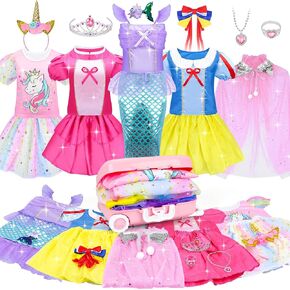 16 Pcs Princess Dress Up Clothes for Little Girl Set, Princess Pretent Play Outfit Toys for Toddler Girls, Cosplay Birthday Party Gifts for Girls Age 3 4 5 6 7 8+ Year Old