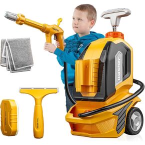 Littco Kids Manual Pressure Car Gasher Toy - Play Play Play الواقعية واقعية مع مكشطة/اسفنجة/منشفة - لعب الأدوار التعليمية للأولاد الصغار والبنات الذين تتراوح أعمارهم بين 3+