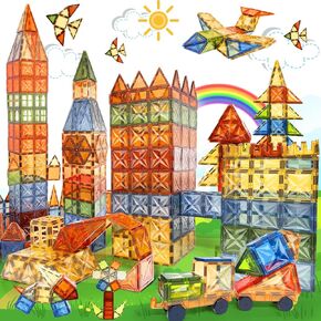 120 PCS Magnet Tiles, Brown Magnetic Blocks Building Set for Kids Age 3-5 4-8, STEM Magnet Toys 3D Kids Magnets Preschool Educational Learning Toys for Boys and Girls Ages 3 4 5 6 7 8+ Years Old