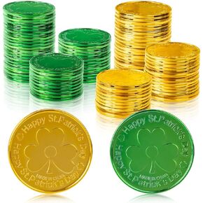 St Patricks Day Gold Coins, 56-Pack (28 Green & 28 Gold) 1.38In Shamrock Plastic Coins for St Patricks Day Decorations, St Patrick Day Gold Coins, Party Favors, Table Decor