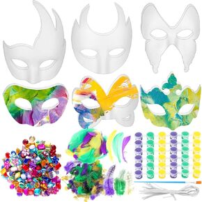قناع Leyndo Mardi Gras لتزيين ورقة DIY فارغة اصنع القناع الخاص بك مع ريشة ريشة الماس