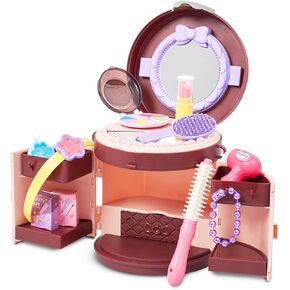 Kids Make up Set for Girls - Brown Plastic Play Makeup Set - Children Pretend Makeup and Nail All-in-One Set - Girls Cosmetic Toy Vanity - Toddler Makeup Kit