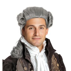 VZQI Colonial Wig Man Judge Wig George Washington Wig Halloween Costume Cosplay Gray Wig