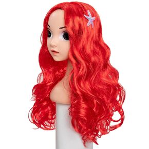 Funna Mermaid Wig for Girls Costume Accessories Halloween Princess Cosplay Long Curly Red, M