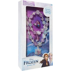 LUV HER Frozen Girl's Jewelry Set - Dress up 3 Piece Toy Jewelry Box Set with Bead Necklace, Bracelet and Ring - Play Accessories - Ages 3+