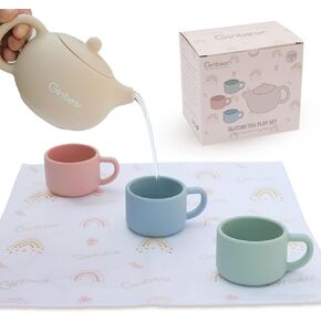 Ginbear Silicone Baby Tea Party Play Set for Toddlers & Kids 1-3, Non-Toxic Kitchen Play Toys, Role-Playing Toys for Children 12 Months+ (5 Piece Set)
