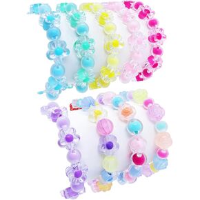 9 PCS Cute Kids Bracelets for Girls Pink LOVE Beaded Bracelets Little Girls Costume Jewelry Princess Party Favors Pretend Play Birthday Easter Christmas Valentines Toddler Jewelry