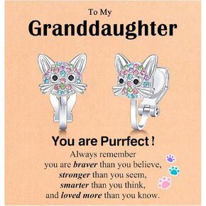 Cute Hypoallergenic Cat Clip on Earrings for Girls, Gifts For Granddaughter Daughter Birthday Valentines Graduation